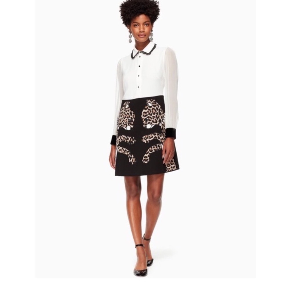 KATE SPADE NEW YORK RUN WILD LEOPARD APPLIQUÉ MINI SHIRTDRESS